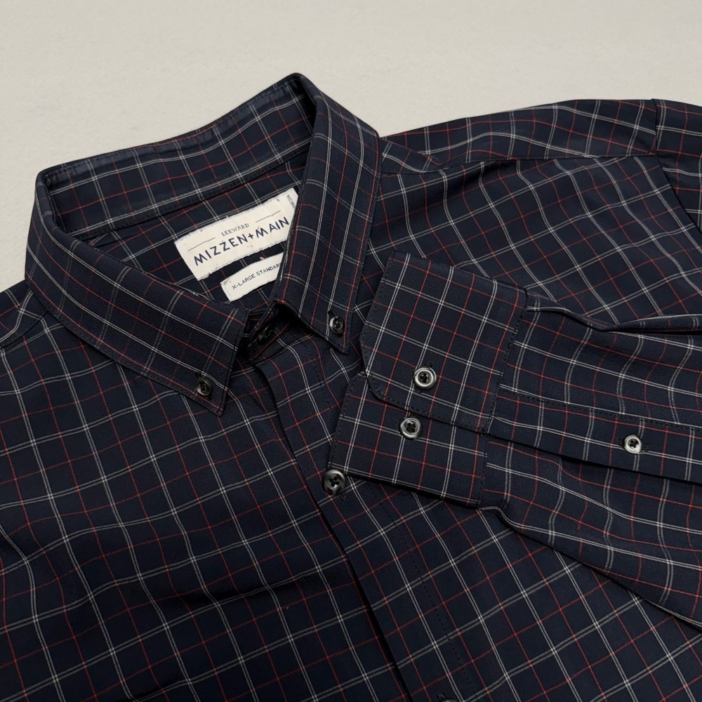 Mizzen+Main Leeward Redding Standard Fit XL Navy Red Check Performance Shirt